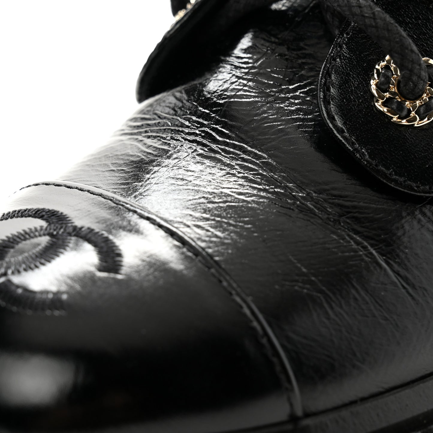 Shiny Calfskin Quilted Lace Up Combat Boots 37 Black