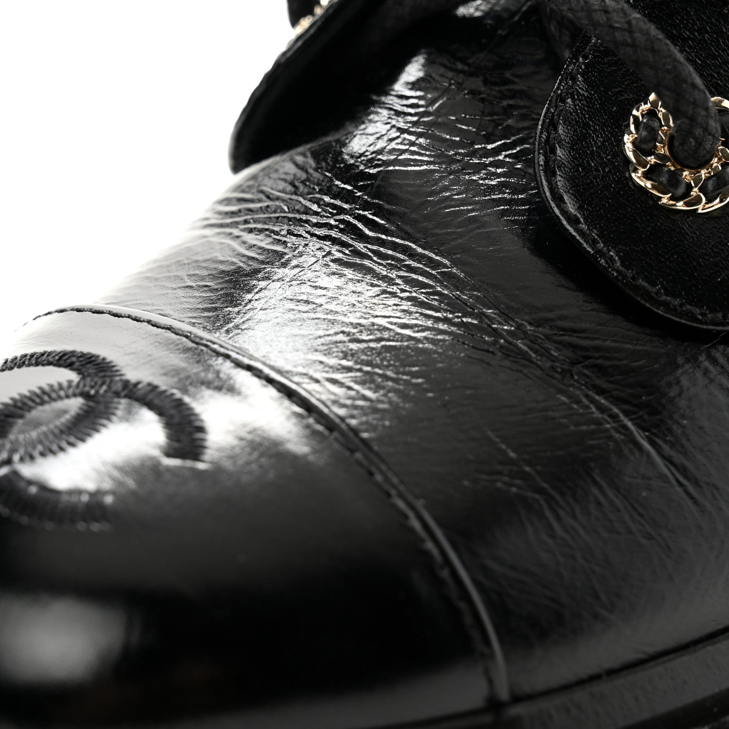Chanel Shiny Calfskin Quilted Lace Up Combat Boots 37 Black 11 of 12