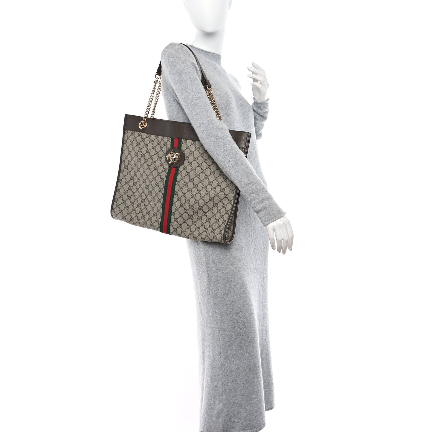 GG Supreme Monogram Large Rajah Chain Tote Beige New Acero