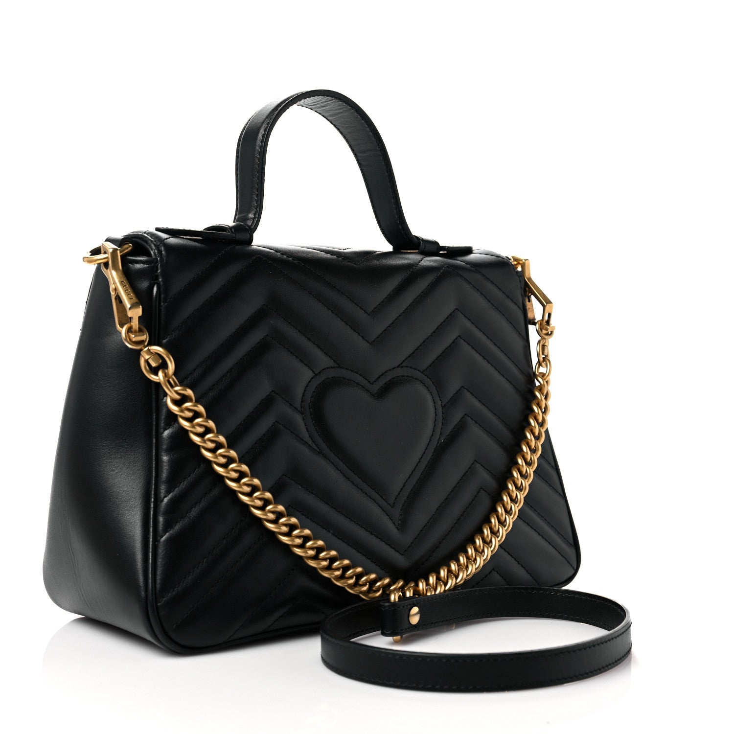 Gucci Calfskin Matelasse Small GG Marmont Top Handle Shoulder Bag Black 3 of 9