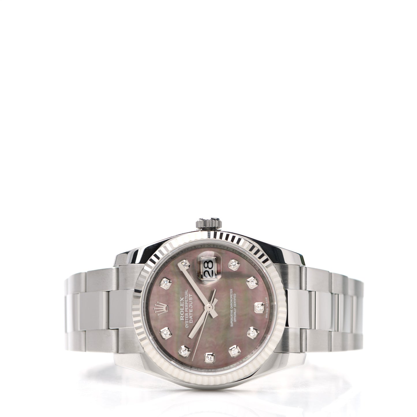 Stainless Steel 18K White Gold Diamond Black Mother of Pearl 36mm Oyster Perpetual Datejust Watch 116234
