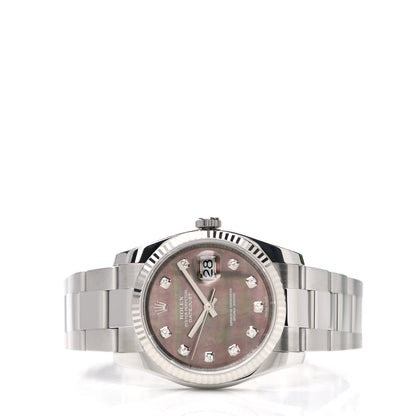 Rolex Stainless Steel 18K White Gold Diamond Black Mother of Pearl 36mm Oyster Perpetual Datejust Watch 116234 2 of 5