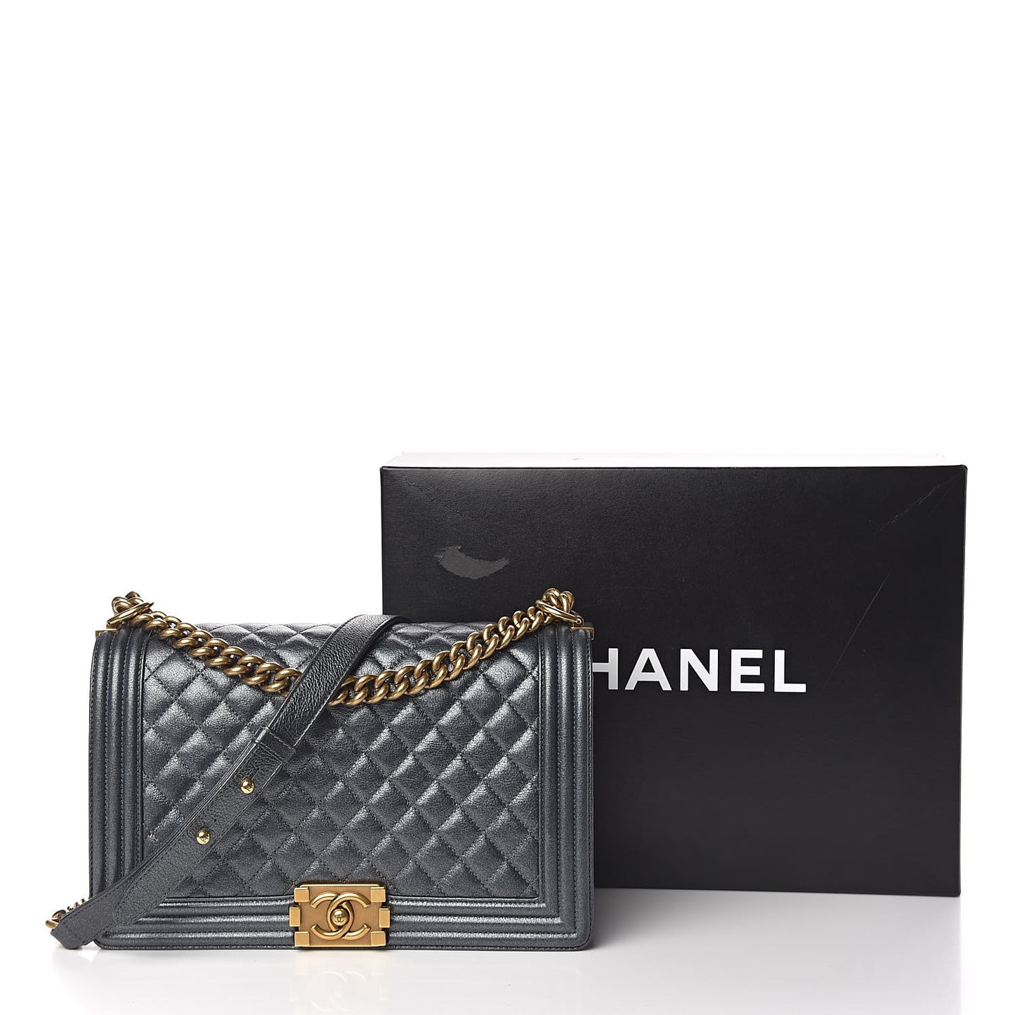 Pearl Calfskin New Medium Boy Flap Dark Grey