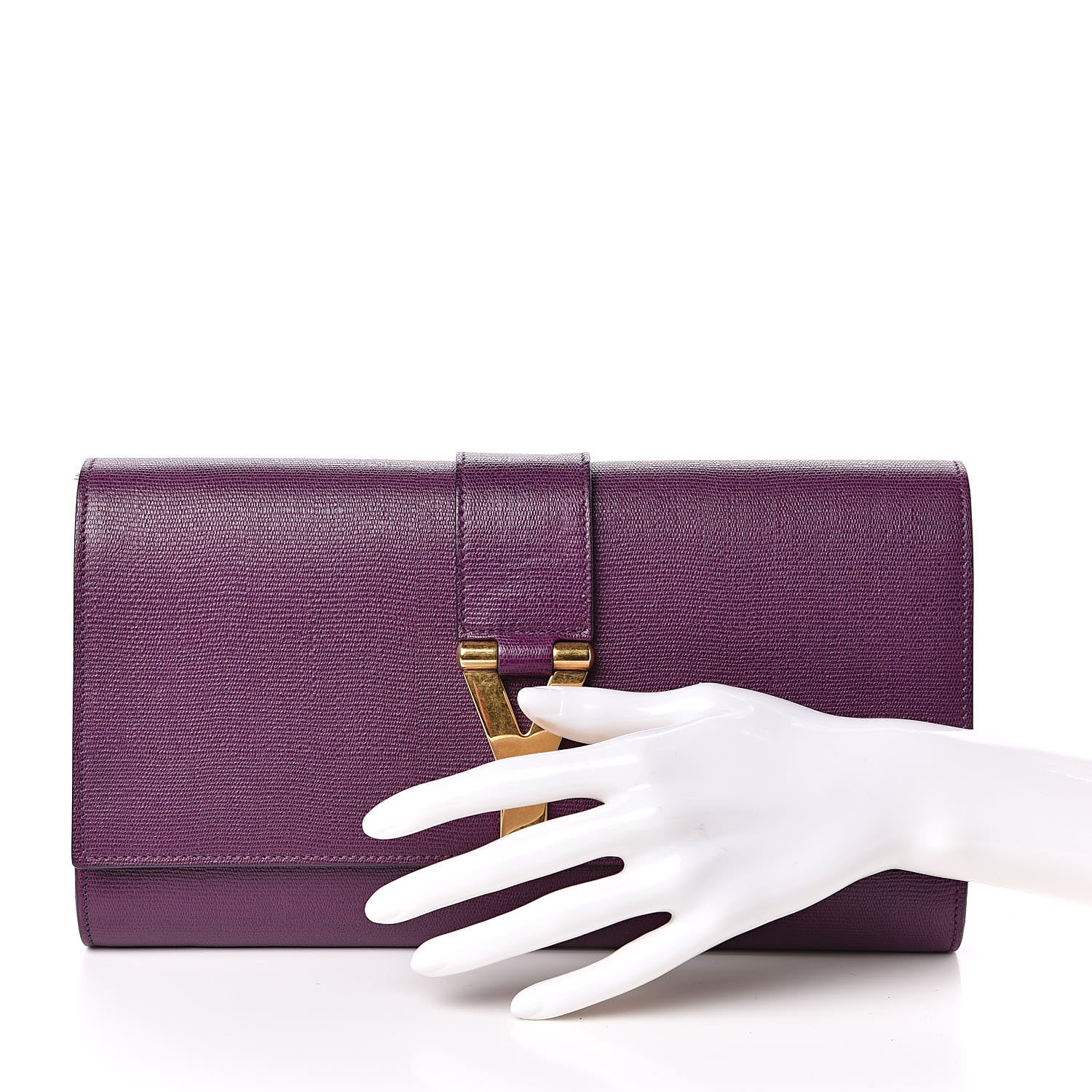 Saint Laurent Textured Calfskin Classic Y Ligne Clutch Purple 2 of 9
