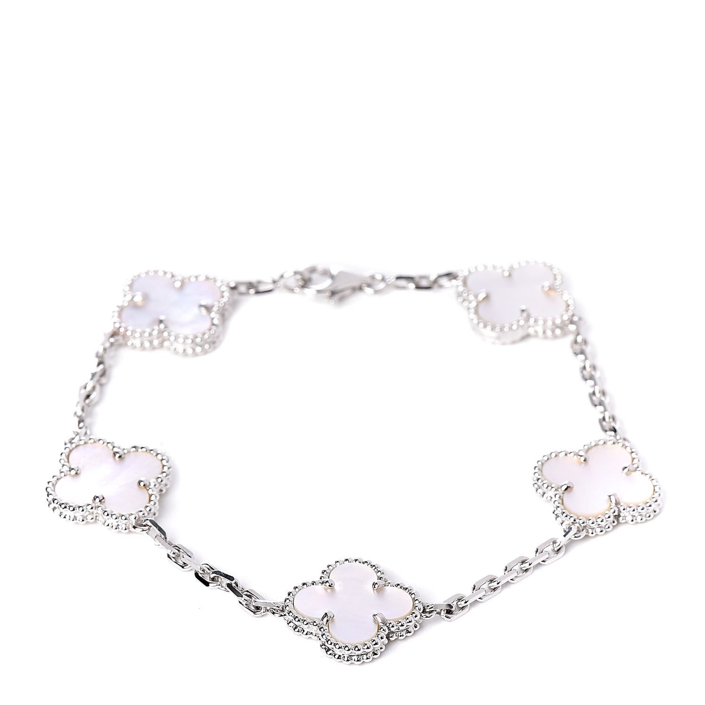 18K White Gold Mother of Pearl 5 Motifs Vintage Alhambra Bracelet