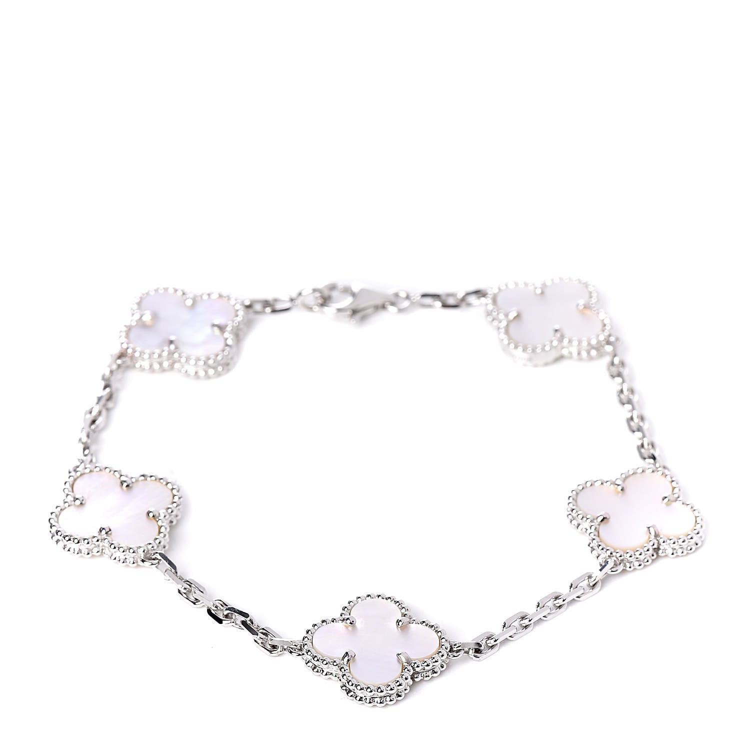 Van Cleef & Arpels 18K White Gold Mother of Pearl 5 Motifs Vintage Alhambra Bracelet 1 of 7