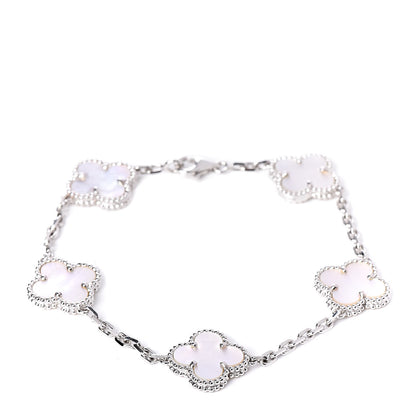 Van Cleef & Arpels 18K White Gold Mother of Pearl 5 Motifs Vintage Alhambra Bracelet 1 of 7
