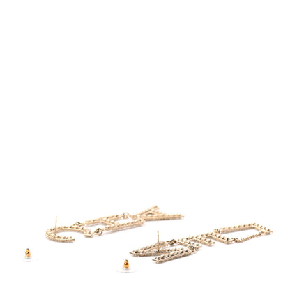 Chanel Crystal Cha-Nel Logo Drop Earrings Gold 3 of 6