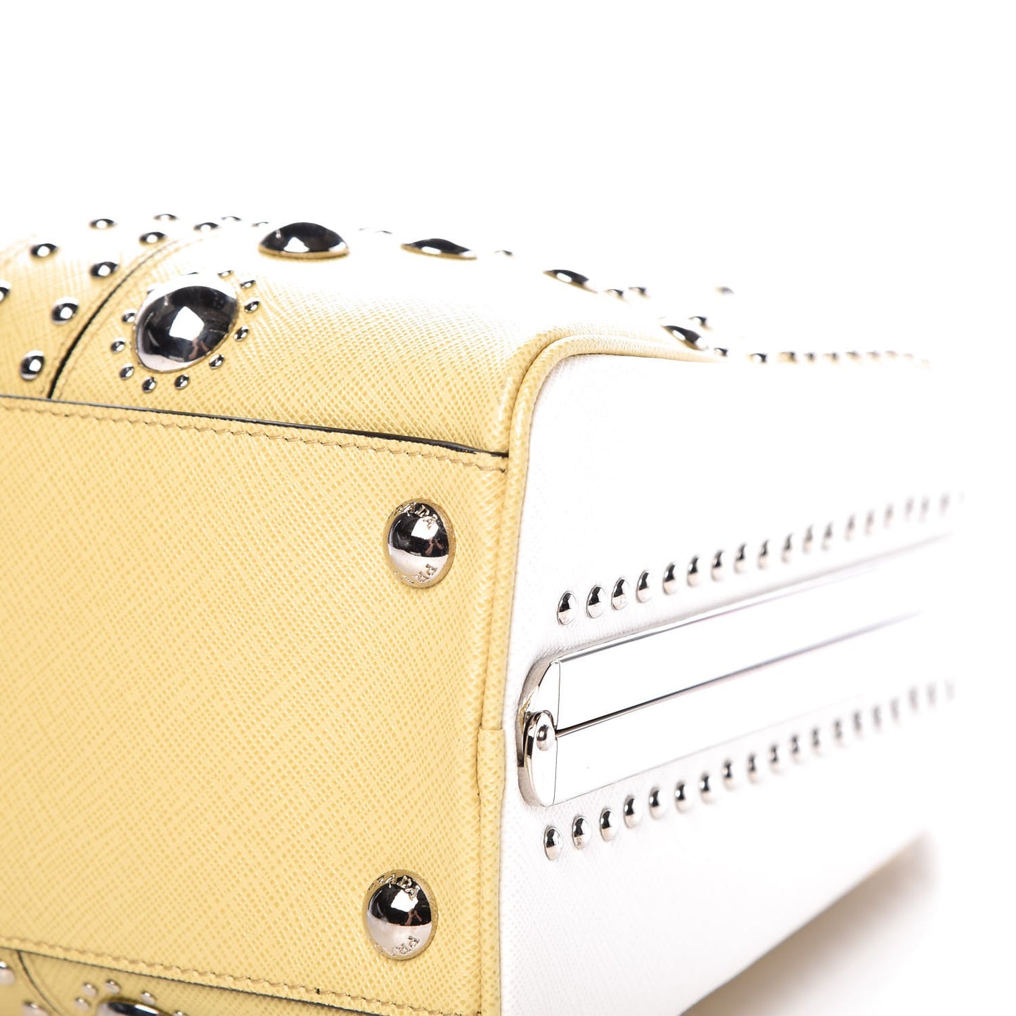 Saffiano Studded Pyramid Bag Polline White