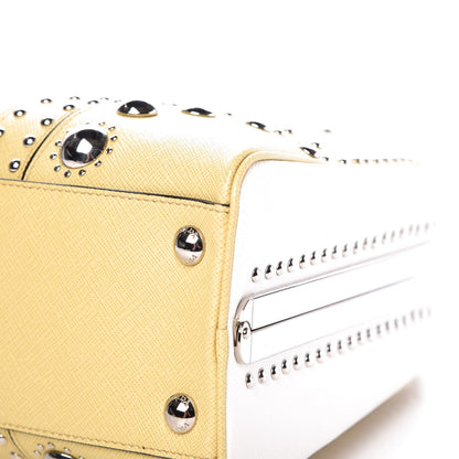 Prada Saffiano Studded Pyramid Bag Polline White 10 of 11