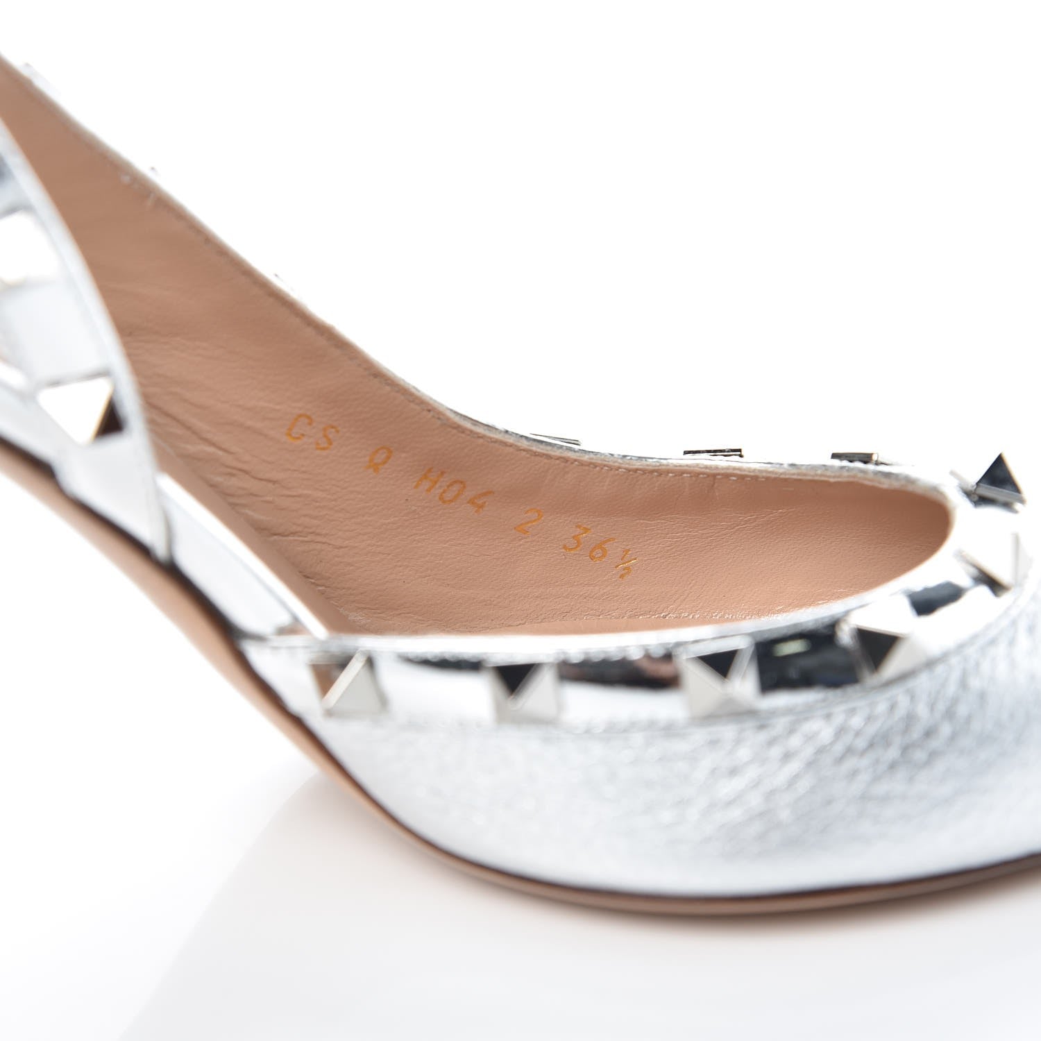 Valentino Garavani Metallic Pebbled Calfskin Rockstud Half D'Orsay Slingback 85mm Pumps 36.5 Silver 7 of 8