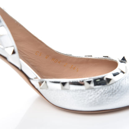 Valentino Garavani Metallic Pebbled Calfskin Rockstud Half D'Orsay Slingback 85mm Pumps 36.5 Silver 7 of 8