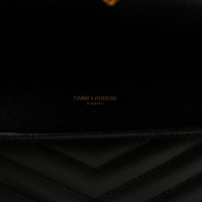 Saint Laurent Grain De Poudre Matelasse Chevron Monogram Envelope Clutch Black 6 of 8