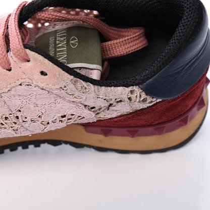 Valentino Garavani Macrame Lace Suede Womens Rockrunner Sneakers 36 Water Rose Multicolor 9 of 12