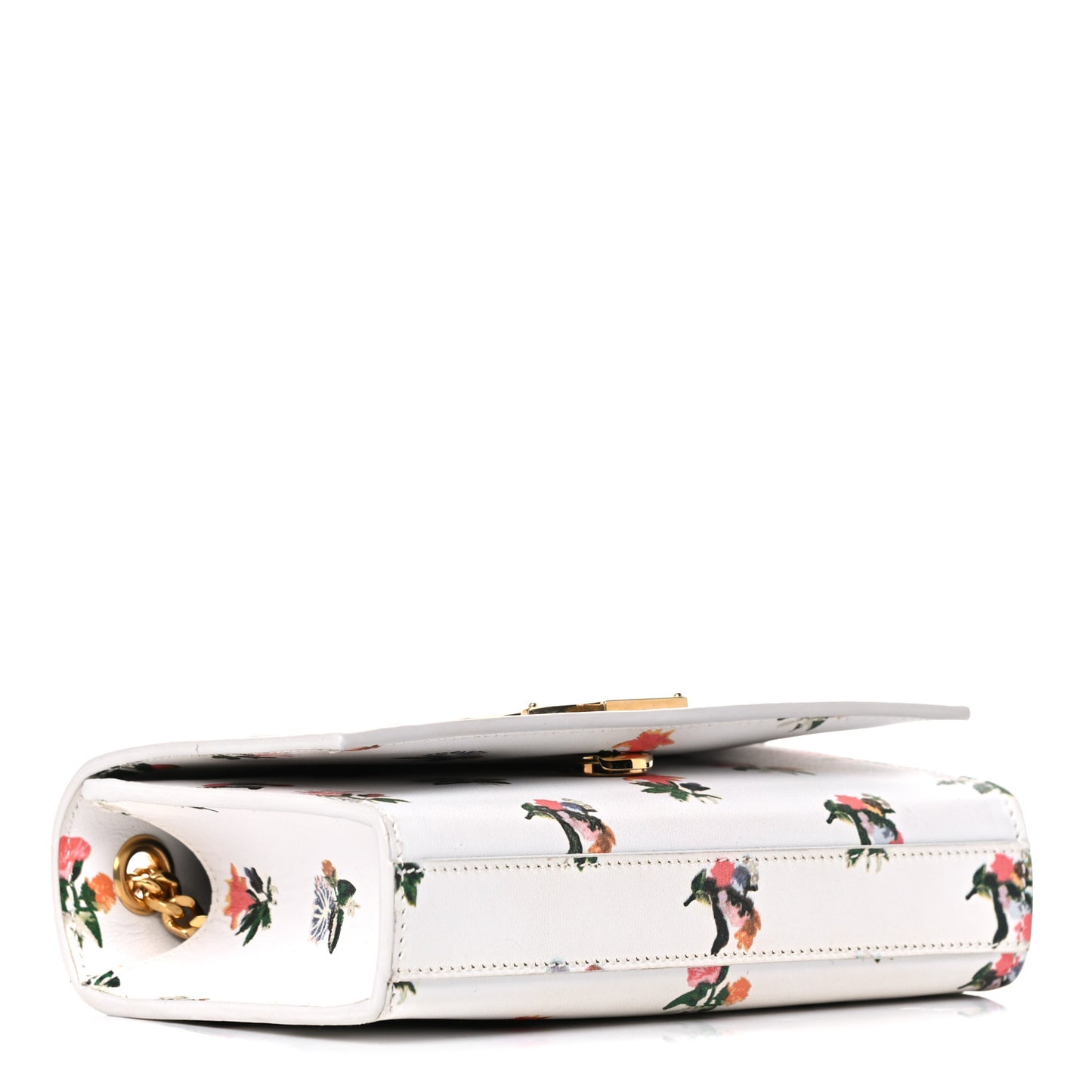 Calfskin Prairie Flower Printed Small Classic Monogram Kate Satchel White