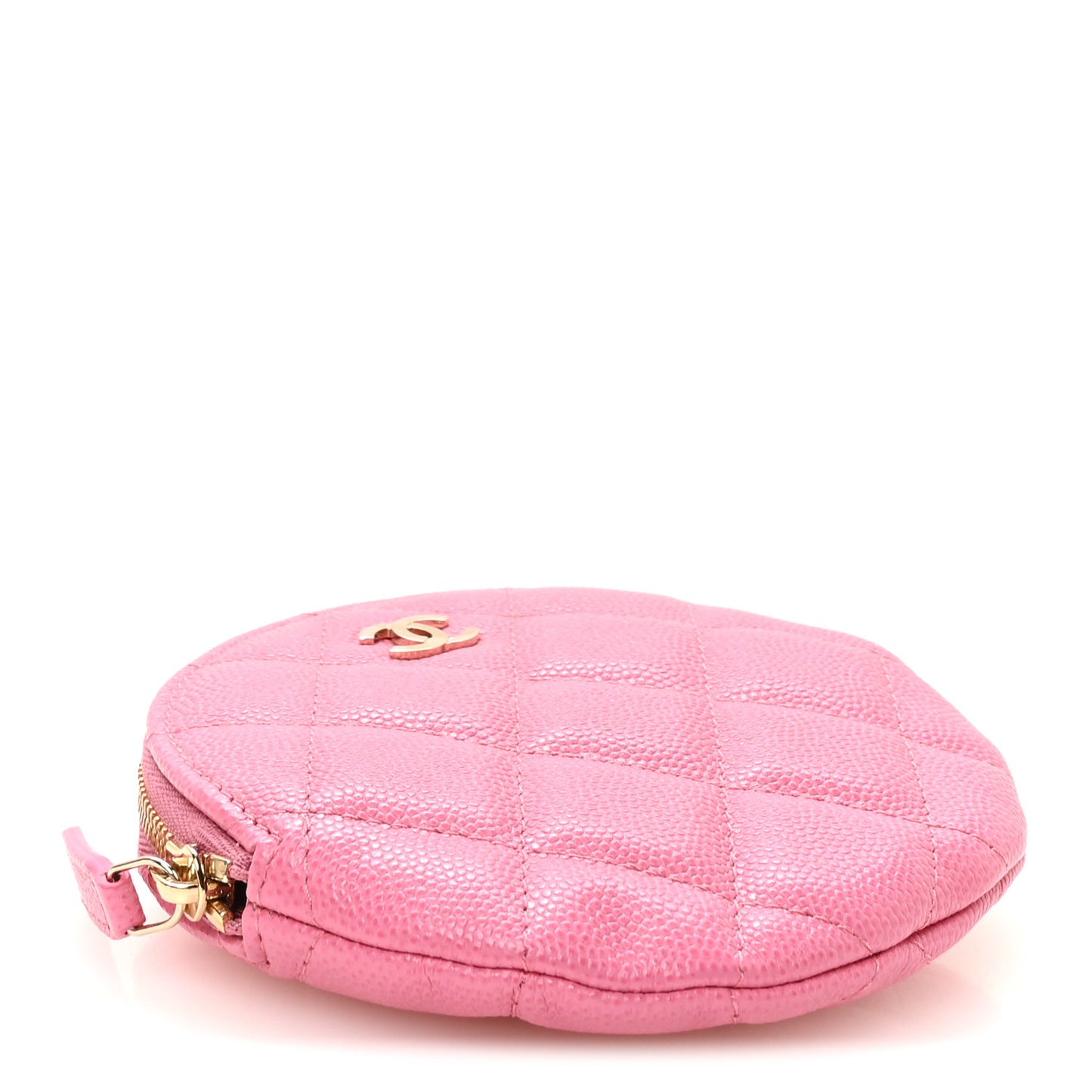 Caviar Quilted Round Clip On Coin Purse Pink