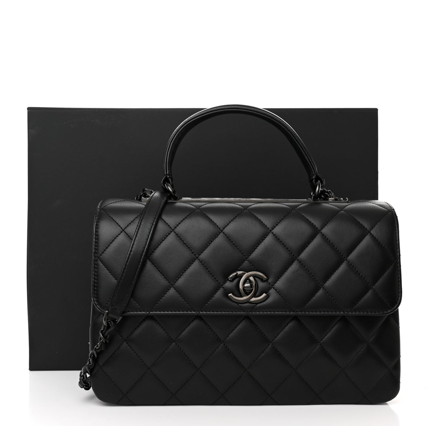 Lambskin Quilted Medium Trendy CC Flap Dual Handle Bag So Black