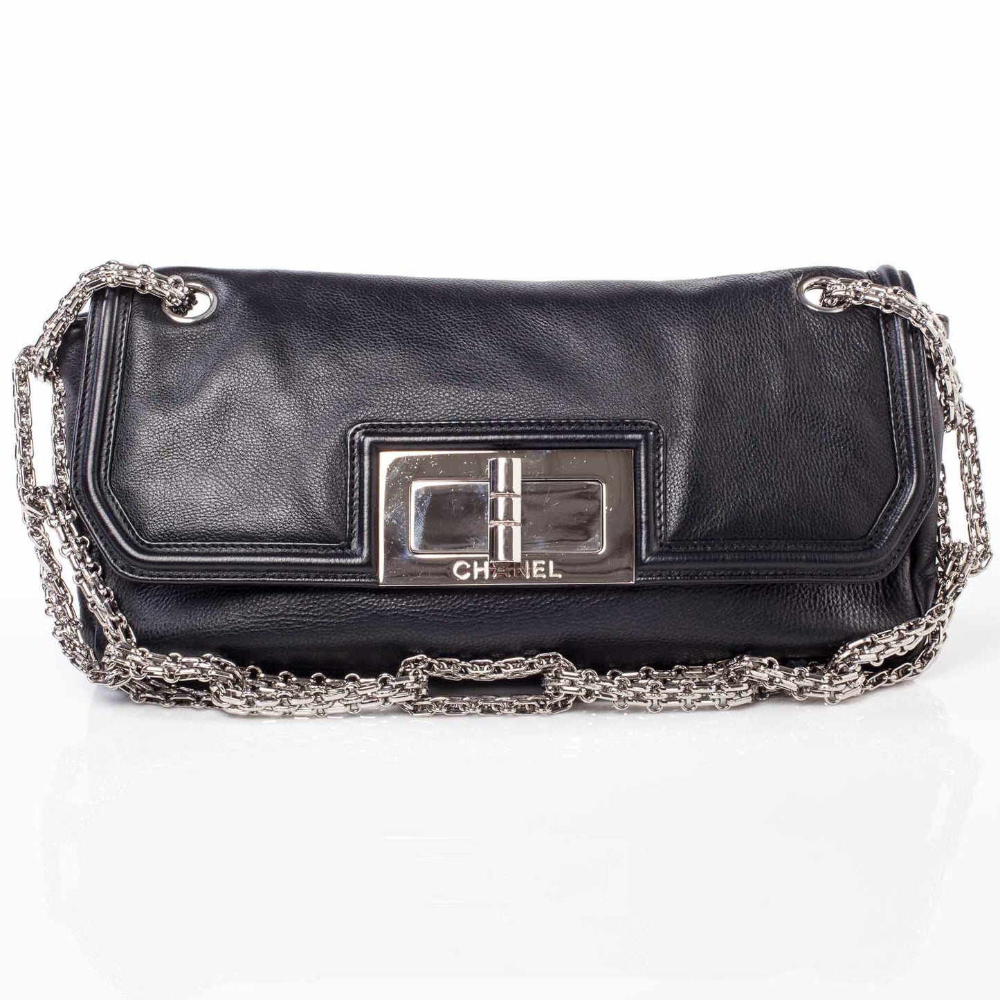 Leather Mademoiselle Lock Flap Bag Black
