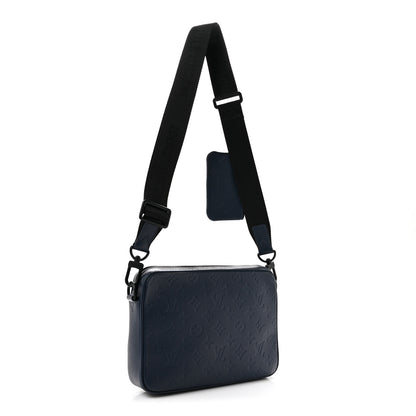 Louis Vuitton Calfskin Monogram Shadow Trio Messenger Navy 3 of 10