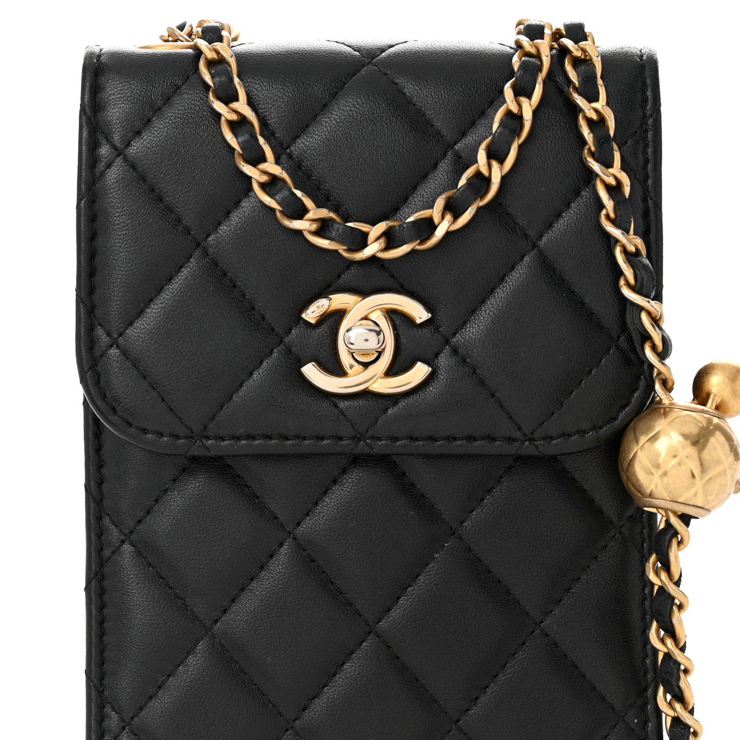 Lambskin Quilted Vertical Pearl Crush Flap With Chain Black