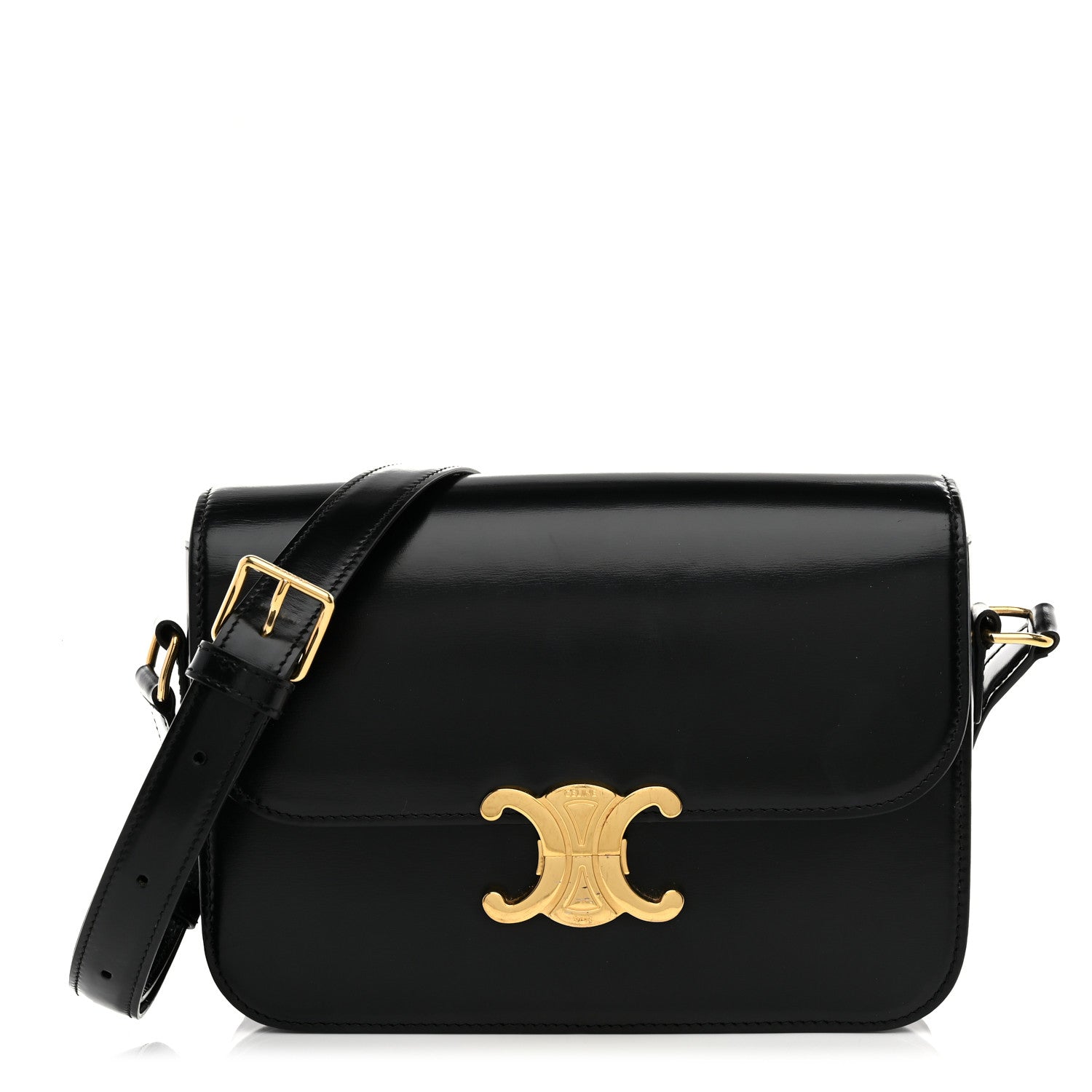 Celine Shiny Calfskin Medium Triomphe Black 1 of 12