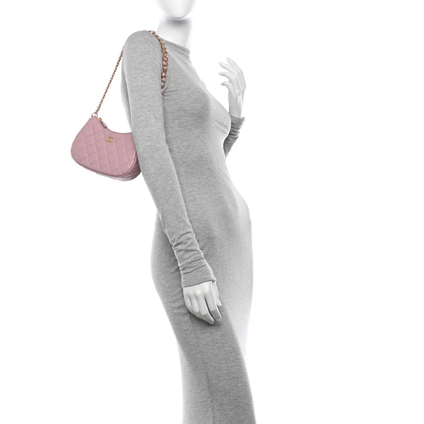 Shiny Crumpled Calfskin Quilted Enamel Heart Hobo Light Pink