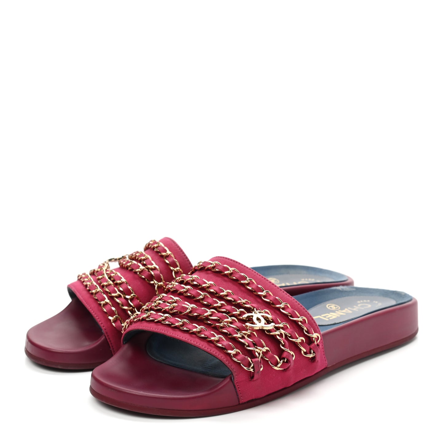 Satin Chain Flat Sandals 40 Dark Fuchsia