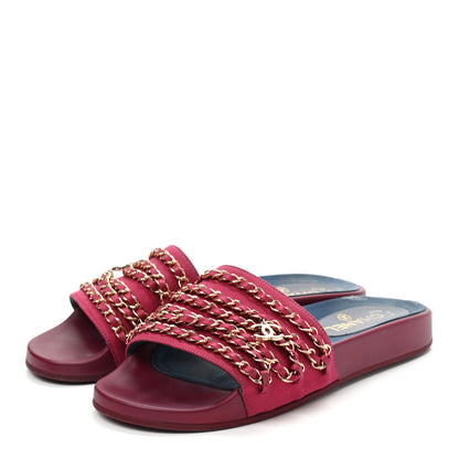 Chanel Satin Chain Flat Sandals 40 Dark Fuchsia 3 of 9