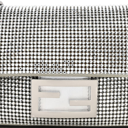 Fendi Nubuck Crystal Catalan Mirror Embroidered Mini Baguette Pietra Argento 8 of 10