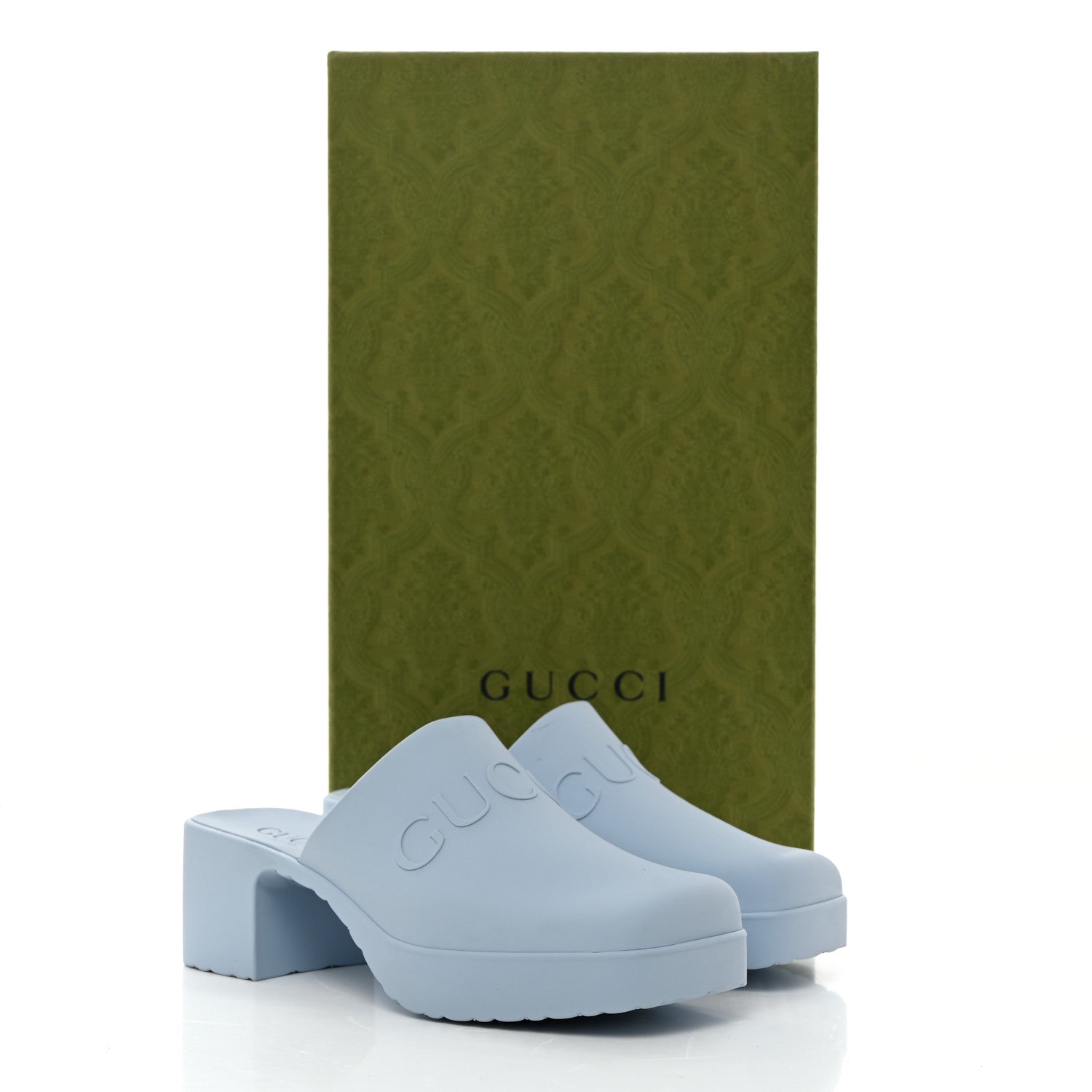 Gucci Rubber Gucci Logo Womens Platform Slide Sandal Mules 35 Porcelain Light Blue 10 of 10