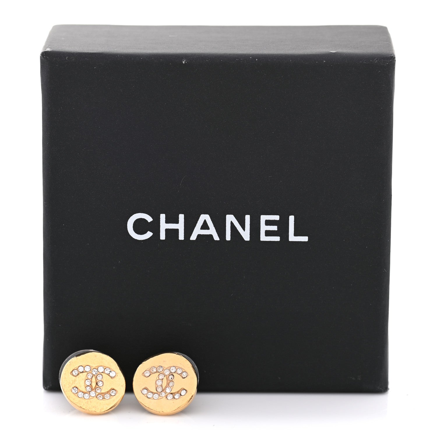 Chanel Crystal Papyrus Stud Earrings Gold 5 of 5