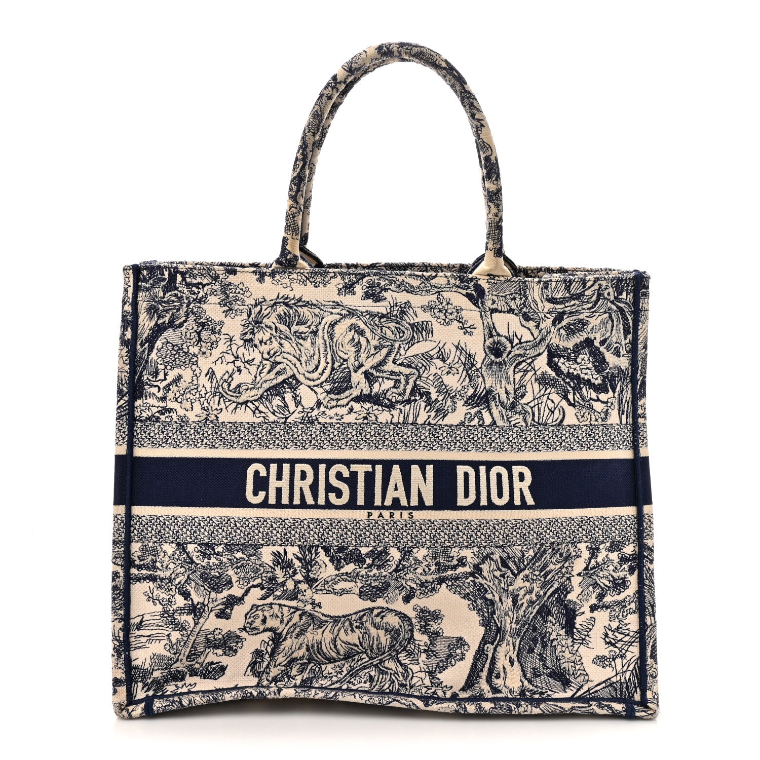 Christian Dior Canvas Embroidered Large Dioriviera Toile De Jouy Book Tote Blue 1 of 14
