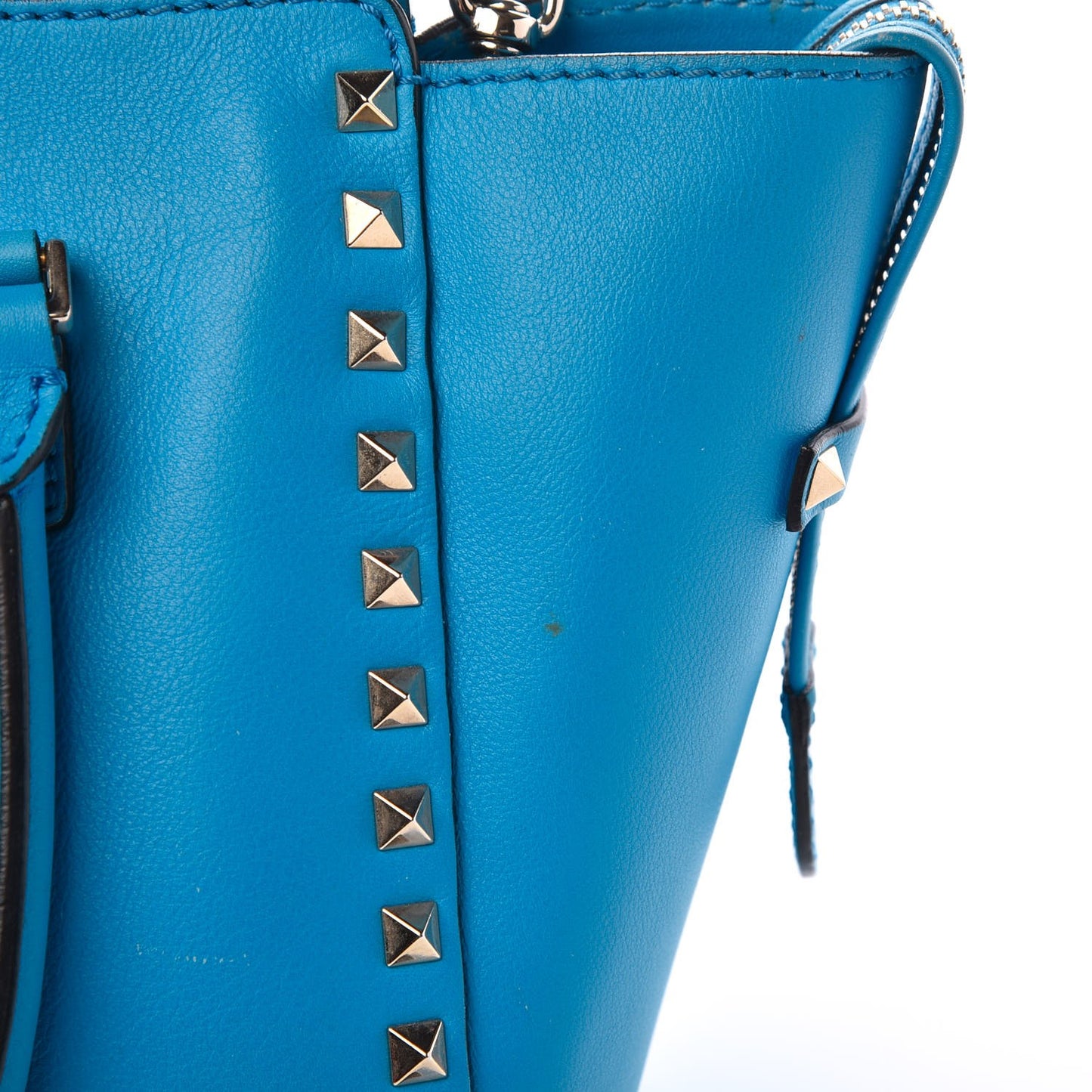 Vitello Mini Rockstud Double Handle Tote Blue Fluo