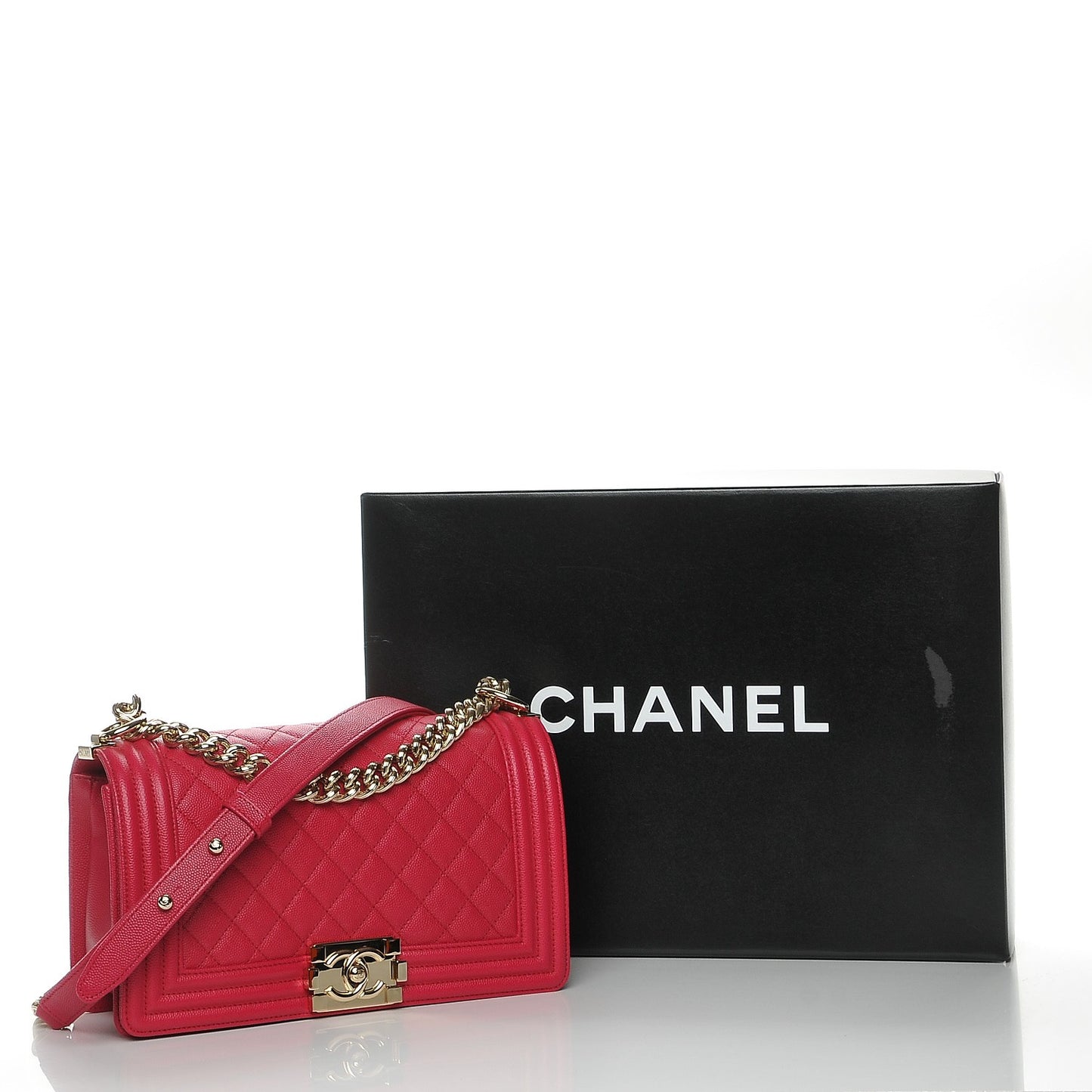 Caviar Quilted Medium Boy Flap Fuchsia
