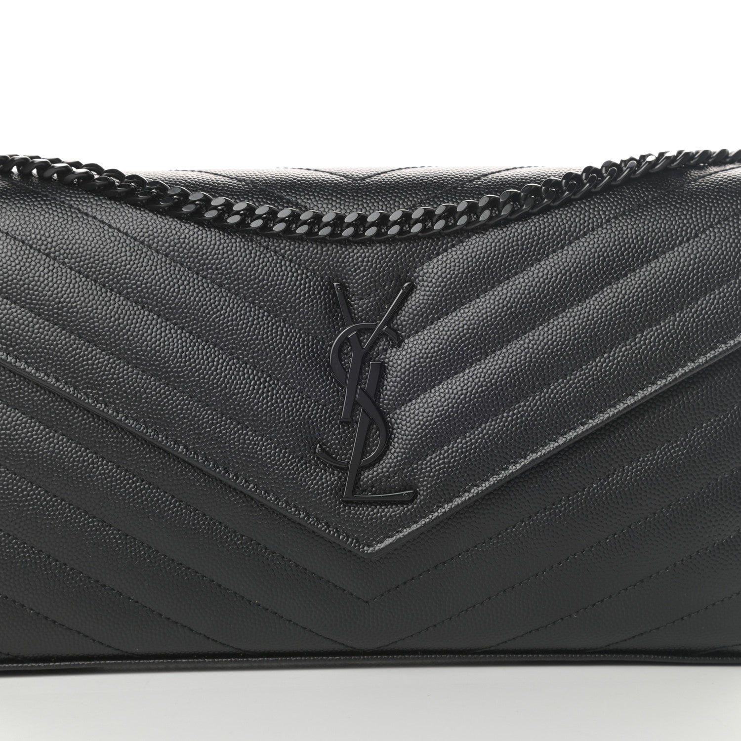 Saint Laurent Grain De Poudre Matelasse Chevron Monogram Chain Wallet Black 8 of 11