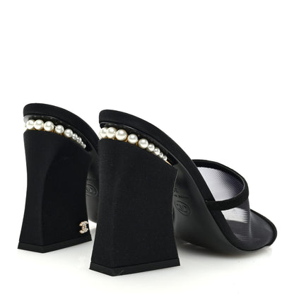 Chanel Mesh Suede Calfskin Pearl Mule 38.5 Black 4 of 7