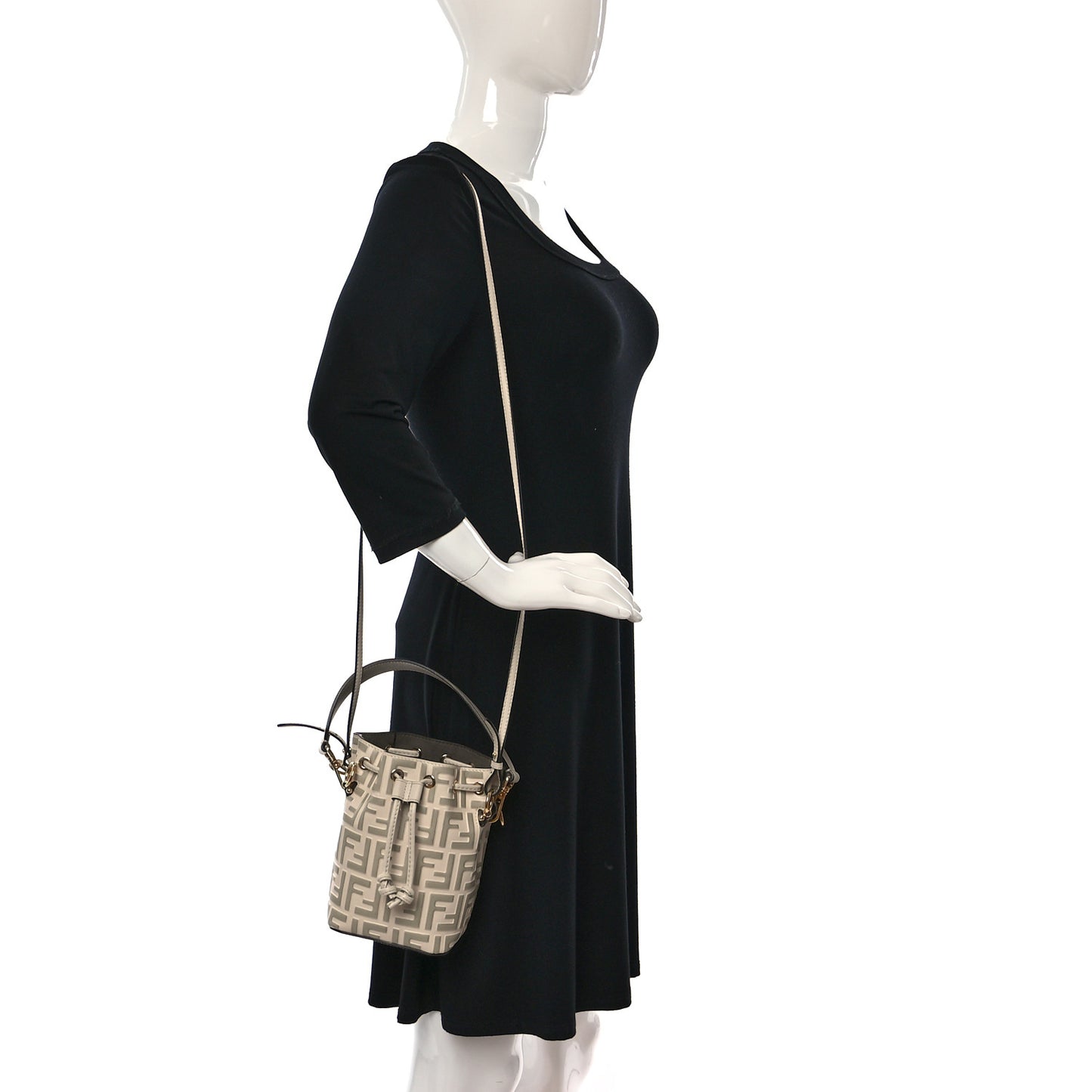 Vitello Liberty F is Fendi Bi-Color FF 1974 Embossed Mini Mon Tresor Bucket Bag Camelia Mandorlo