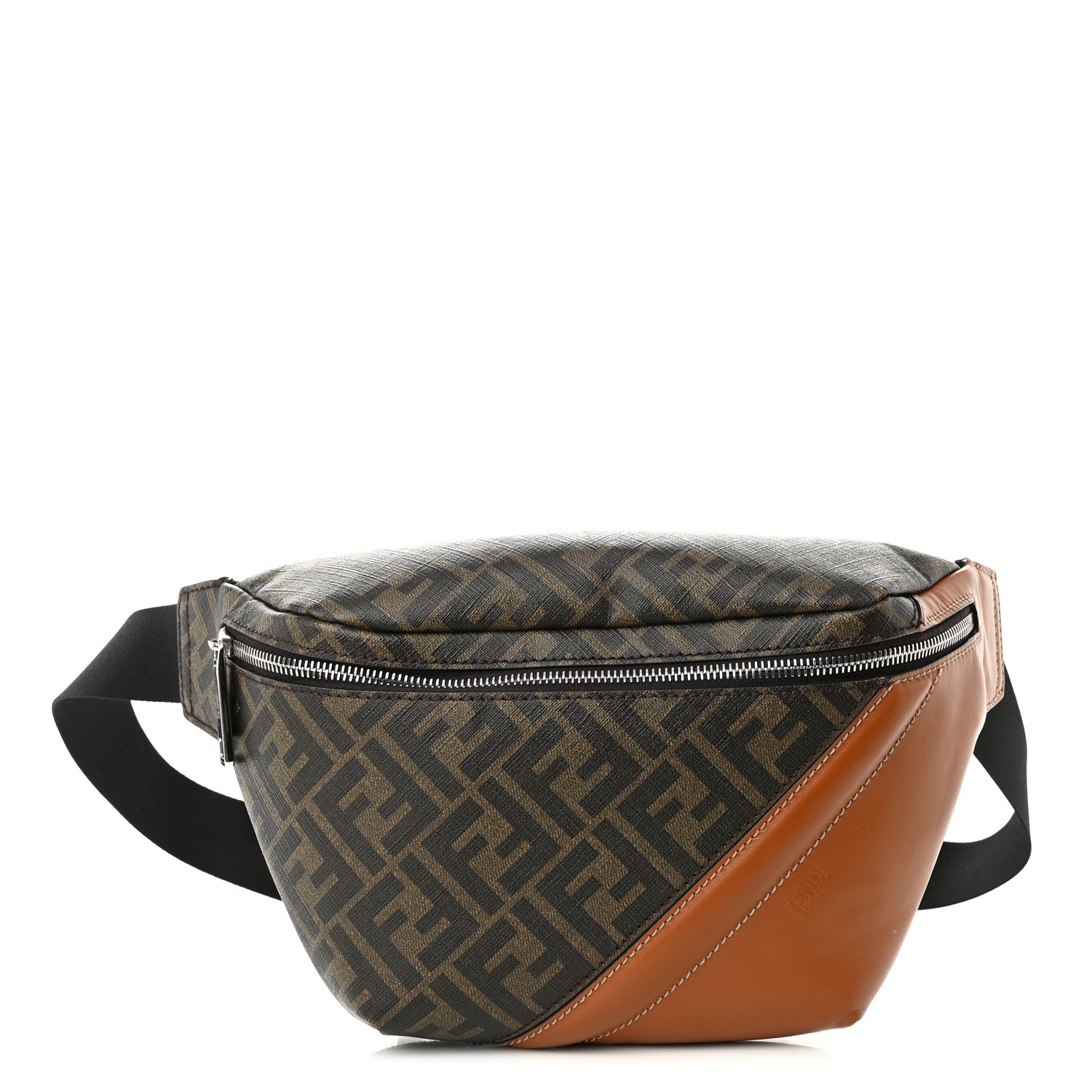 Fendi Glazed Fabric Vitello King FF 1974 Diagonal Belt Bag Tobacco Moro Cuoio 1 of 10