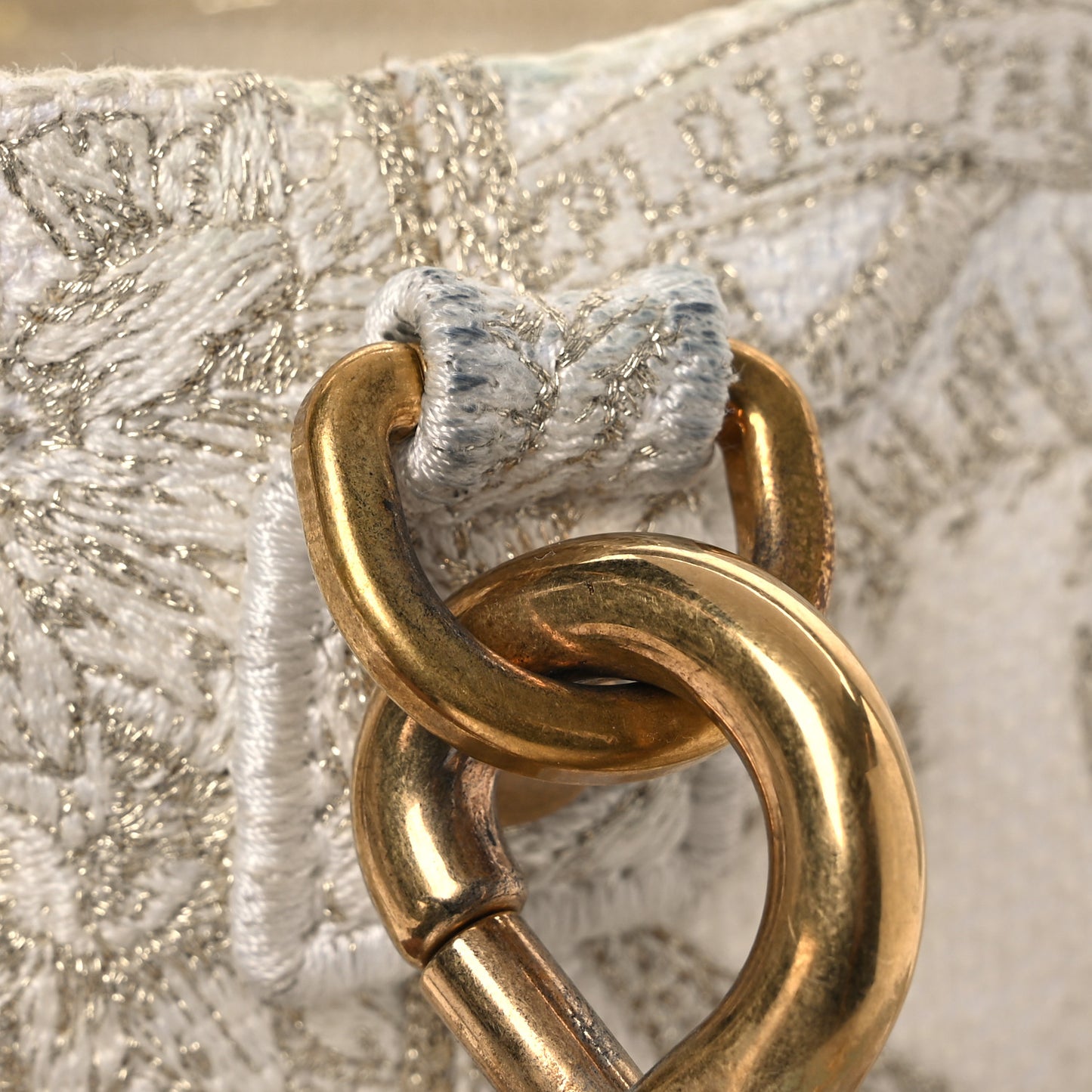 Canvas Embroidered Reve d'Infini Small D-Bubble Bucket Bag Gold