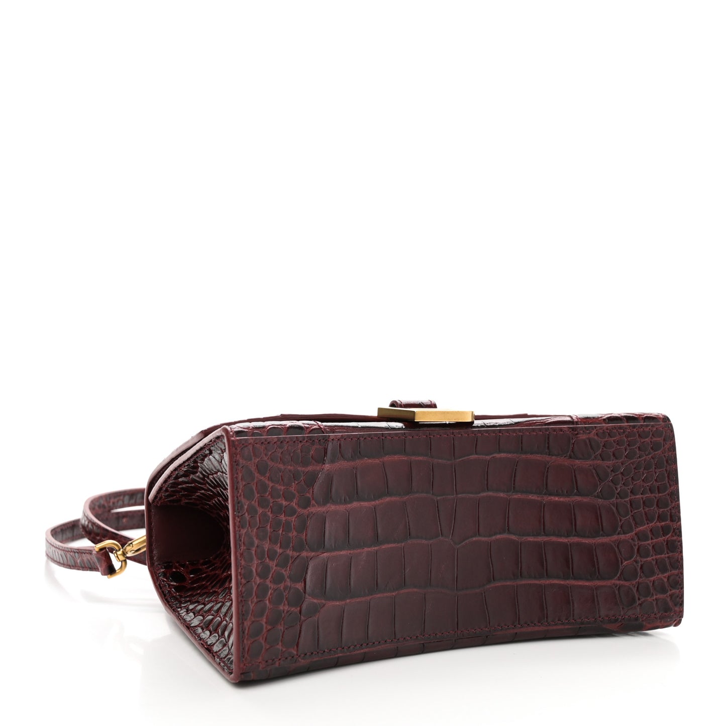 Shiny Calfskin Crocodile Embossed Small Hourglass Top Handle Bag Dark Red