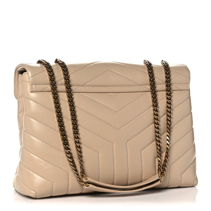 Saint Laurent Calfskin Y Quilted Monogram Medium Loulou Chain Satchel Dark Beige 3 of 11