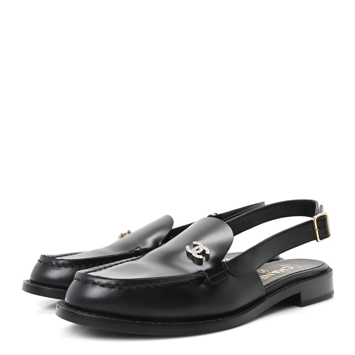 Chanel Calfskin Crystal Slingback Loafers 37.5 Black 4 of 10