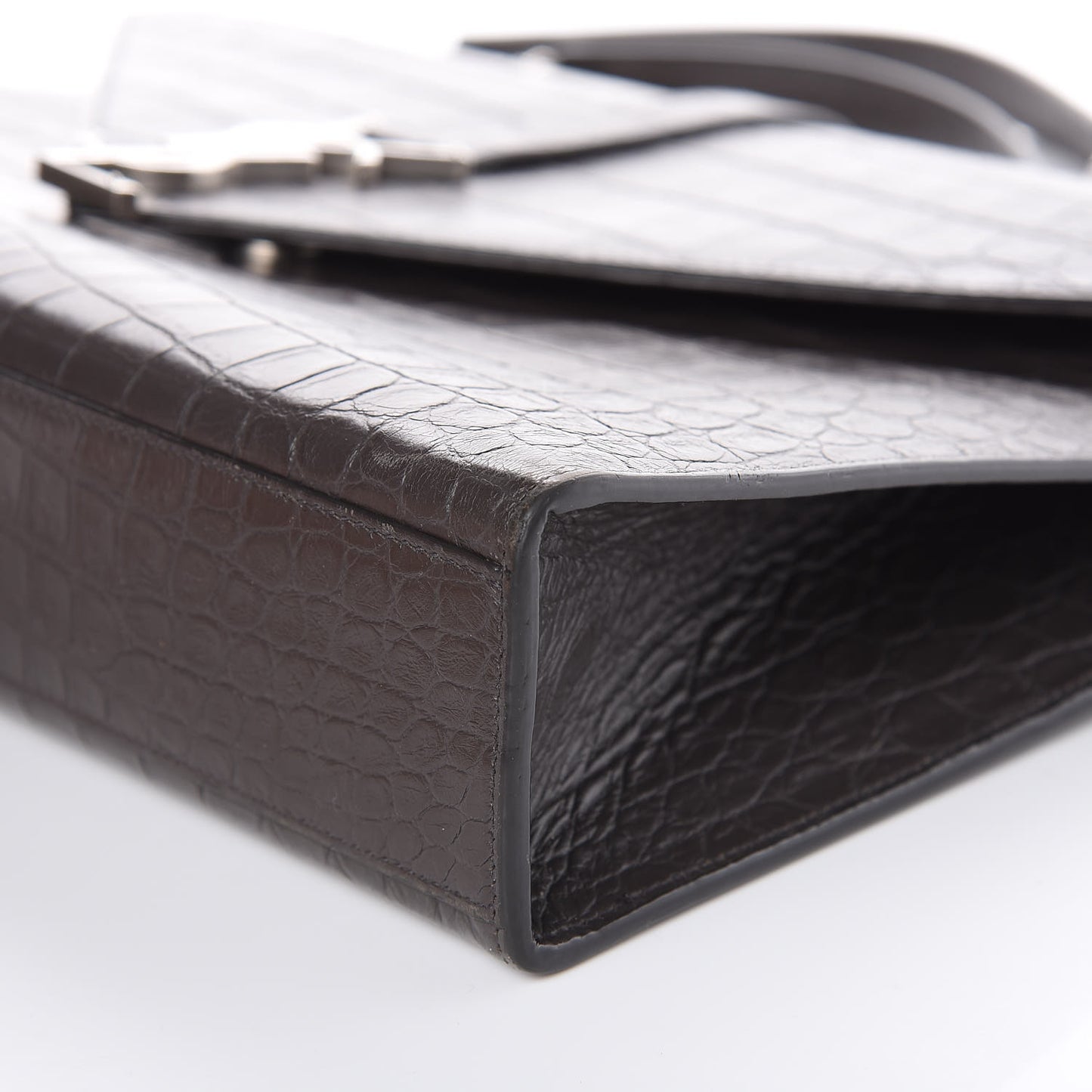 Calfskin Crocodile Embossed Large Monogram Satchel Fog