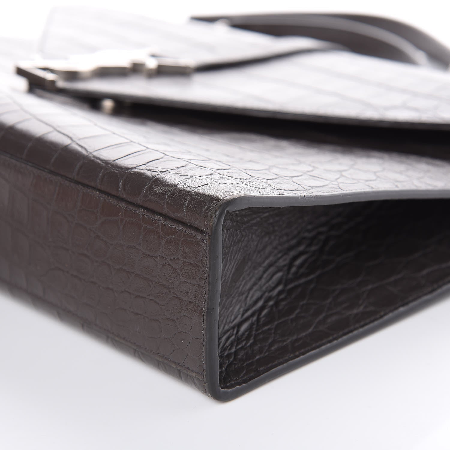 Saint Laurent Calfskin Crocodile Embossed Large Monogram Satchel Fog 9 of 20