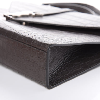 Saint Laurent Calfskin Crocodile Embossed Large Monogram Satchel Fog 9 of 20