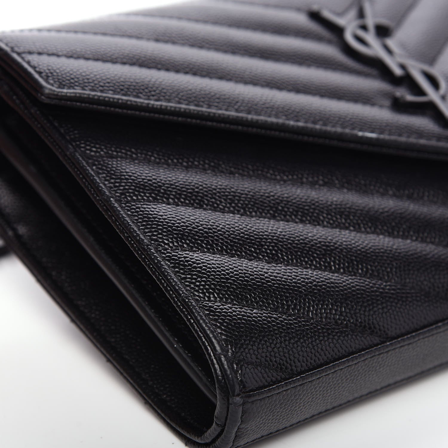 Saint Laurent Grain De Poudre Matelasse Chevron Monogram Chain Wallet Black 6 of 9