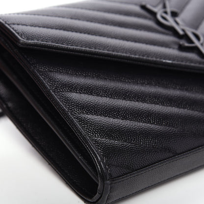 Saint Laurent Grain De Poudre Matelasse Chevron Monogram Chain Wallet Black 6 of 9