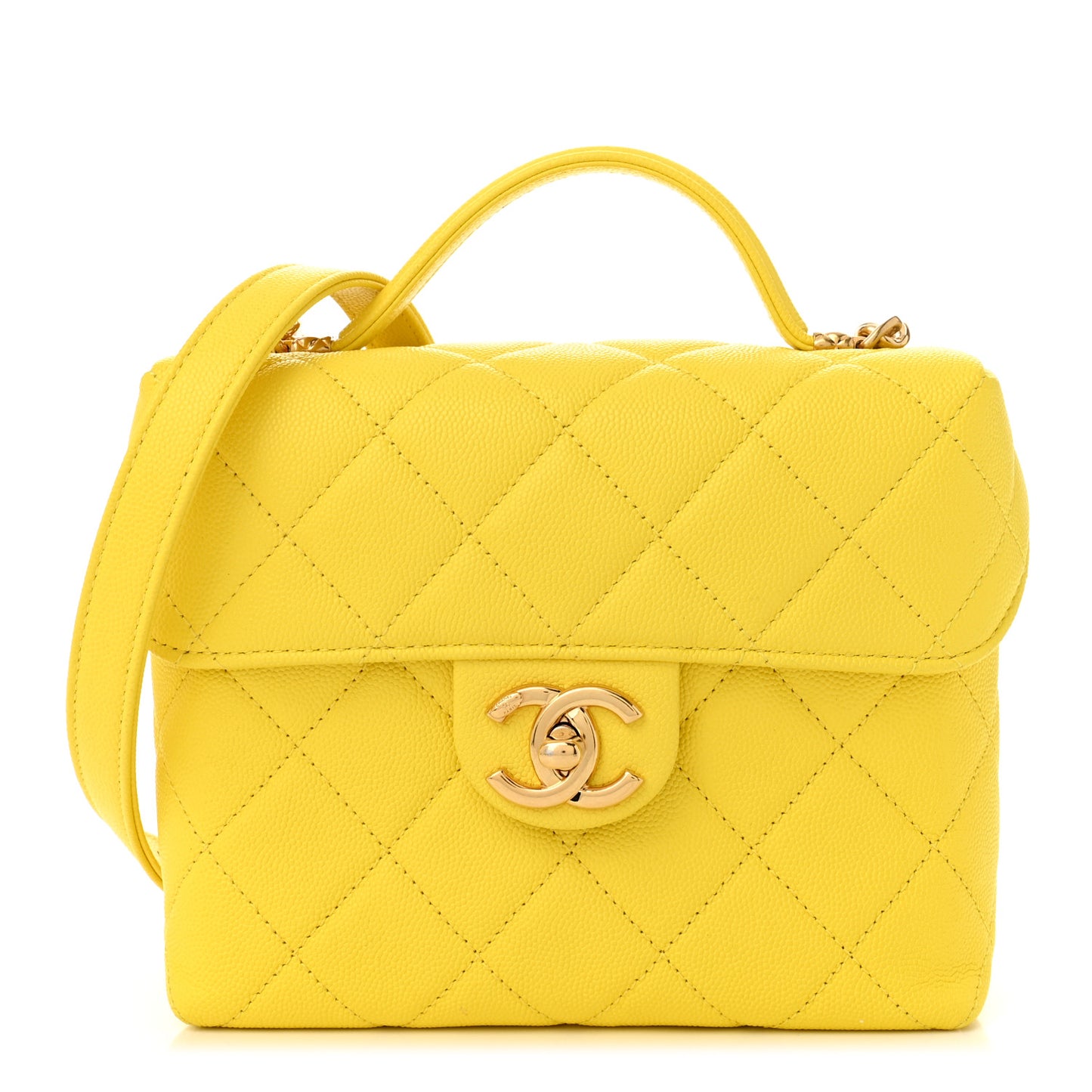 Caviar Quilted Handy Box Vanity Case Yellow