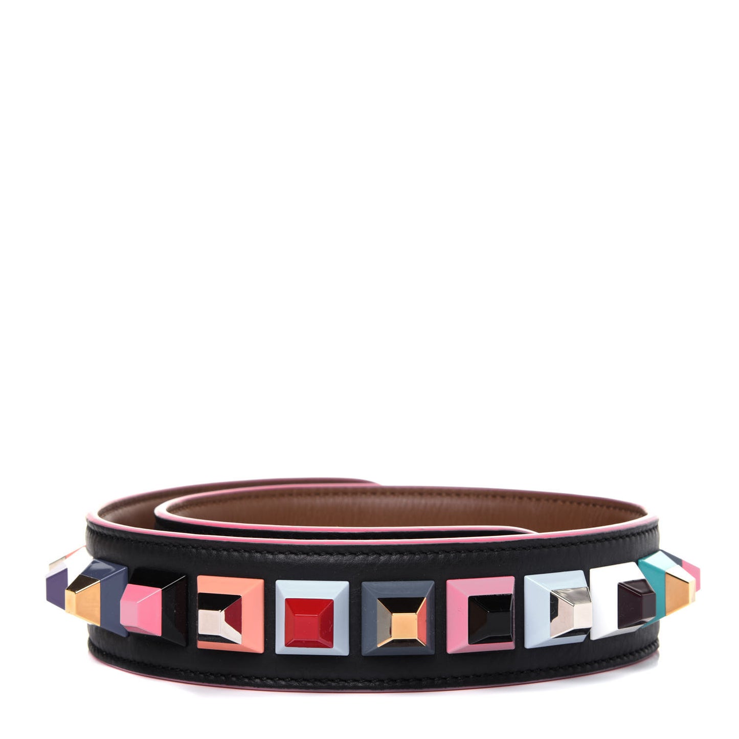 Vitello Dolce Plexiglass Bi-Color Studded Strap You Black Brownie Multicolor