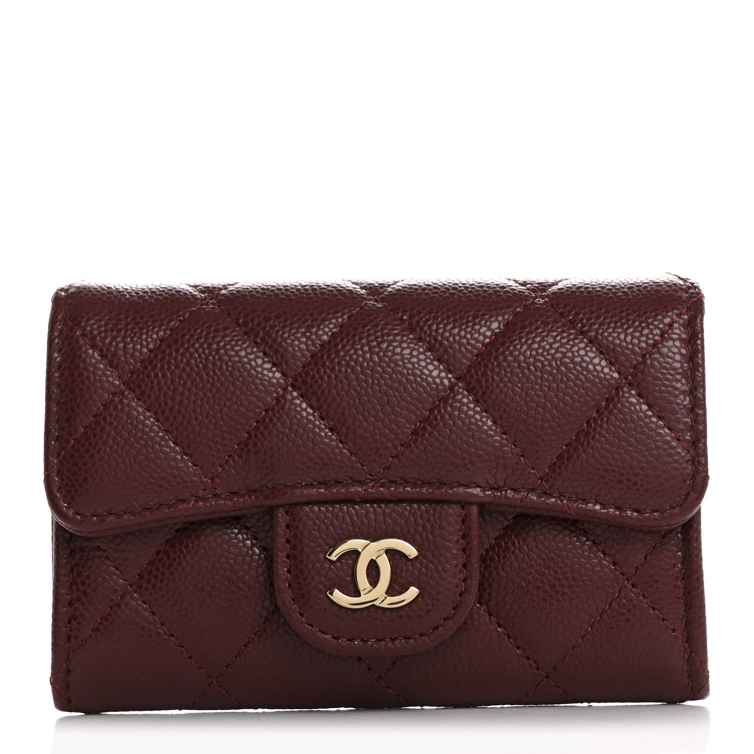 Chanel Caviar Quilted Flap Card Holder Wallet Burgundy 1 of 10